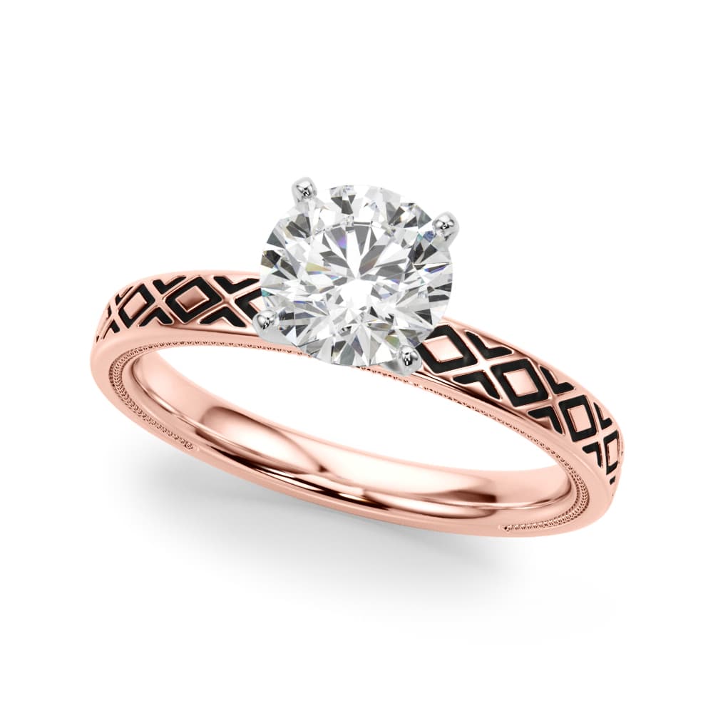 Vintage Style Solitaire Engagement Ring, style 51218, Front view in rose gold