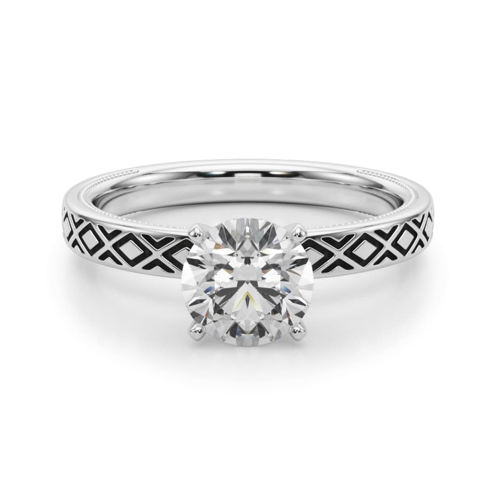 Vintage Style Solitaire Engagement Ring, style 51218, Angle view in white gold or platinum