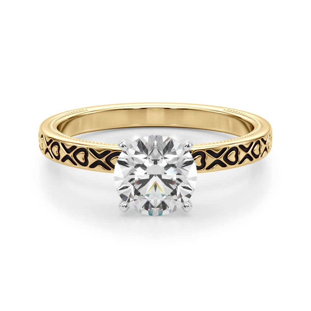 Vintage Style Heart Carved Engagement Ring, style 51219, Angle view in yellow gold