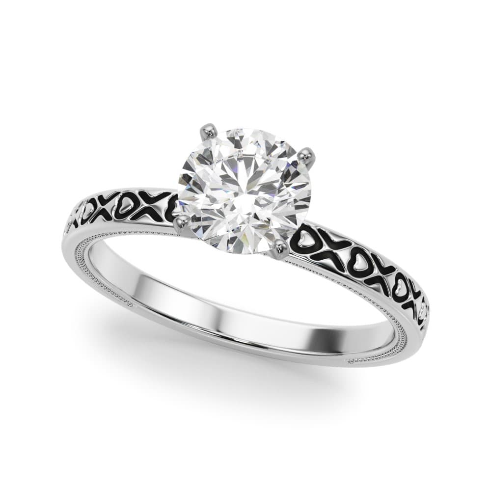 Vintage Style Heart Carved Engagement Ring in White gold