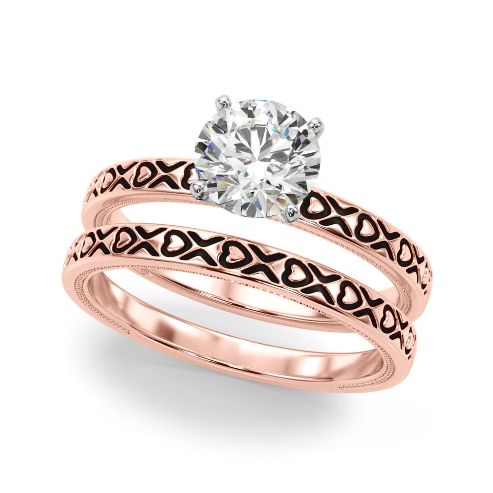 Vintage Style Heart Carved Engagement Ring, style 51219, On hand view in rose gold