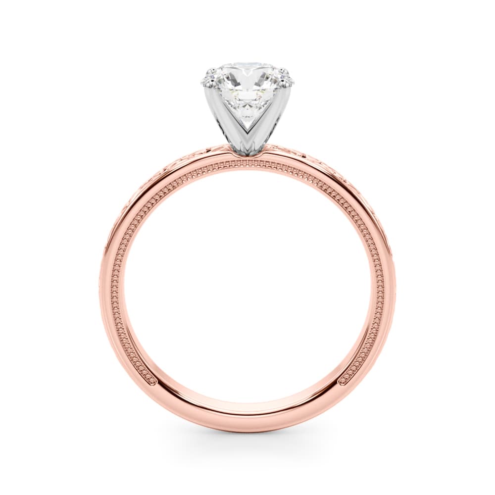 Vintage Style Heart Carved Engagement Ring, style 51219, Side view in rose gold