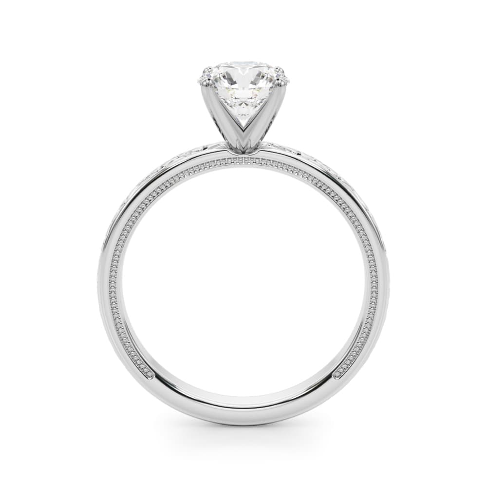 Vintage Style Heart Carved Engagement Ring, style 51219, Side view in white gold or platinum