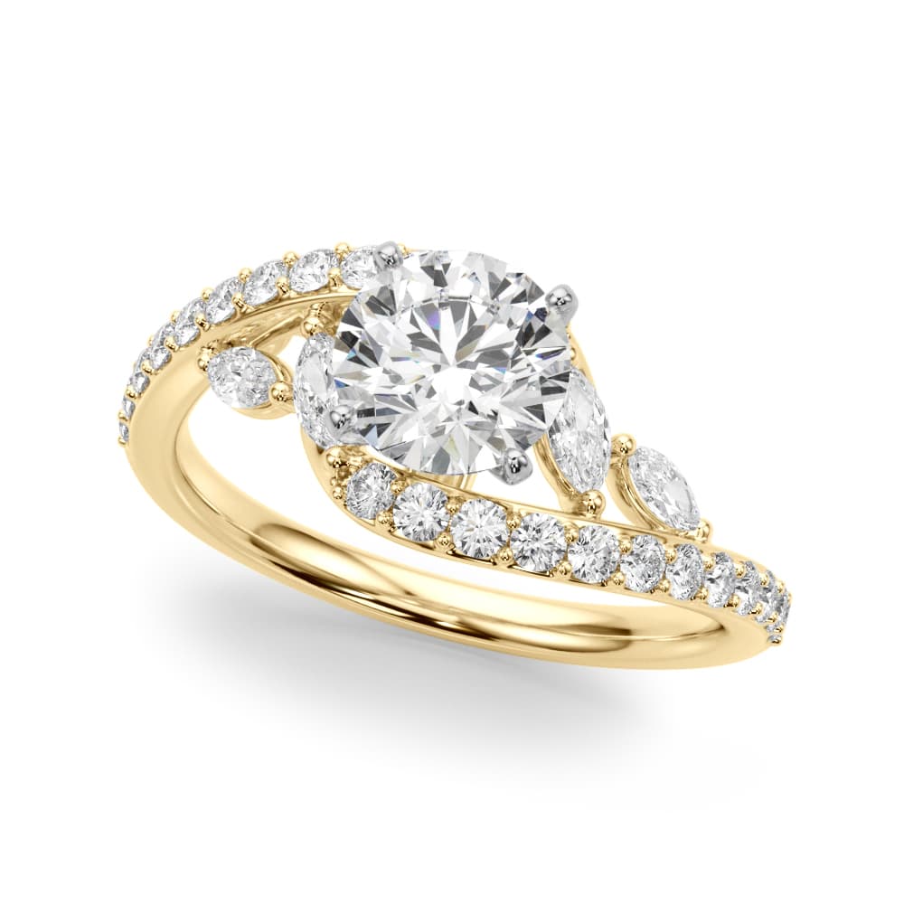 Bypass Fancy Shape Melee Marquise Engagement Ring, style 51220, Front view in yellow gold
