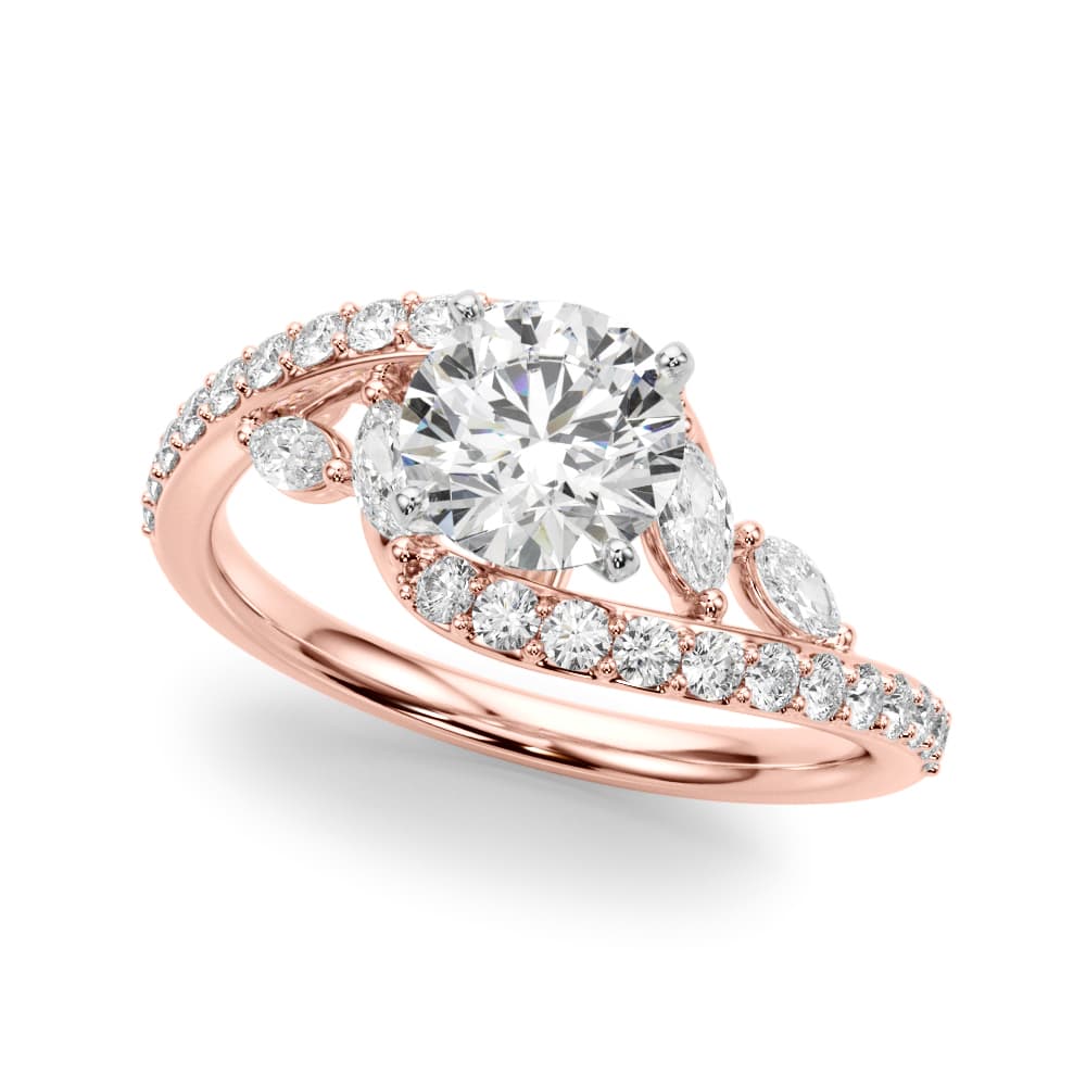 Bypass Fancy Shape Melee Marquise Engagement Ring, style 51220, Front view in rose gold