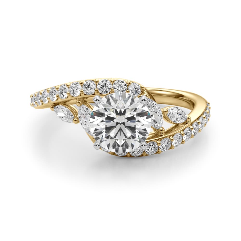 Bypass Fancy Shape Melee Marquise Engagement Ring, style 51220, Angle view in yellow gold