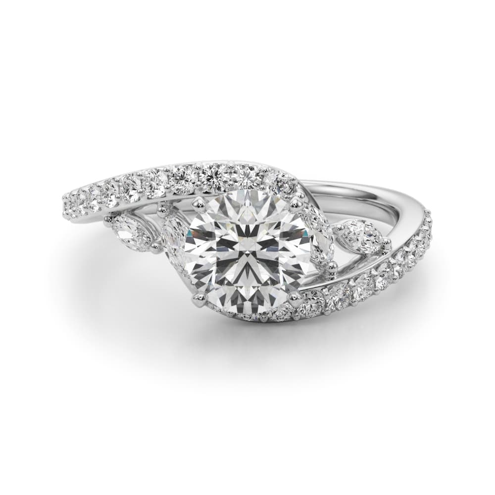 Bypass Fancy Shape Melee Marquise Engagement Ring, style 51220, Angle view in white gold or platinum