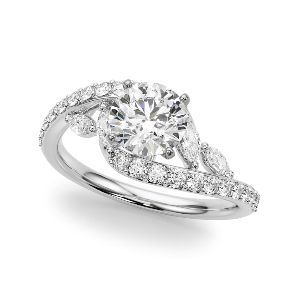 Bypass Fancy Shape Melee Marquise Engagement Ring in White gold