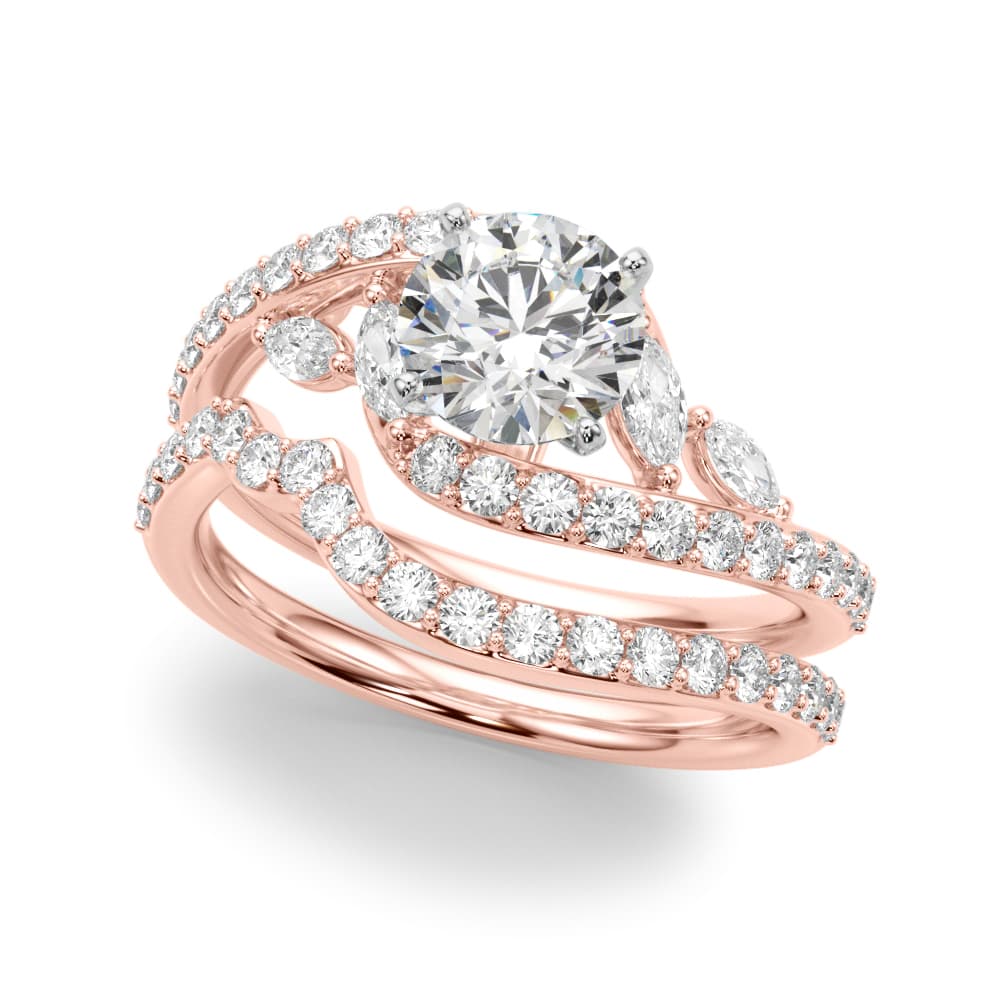 Bypass Fancy Shape Melee Marquise Engagement Ring, style 51220, On hand view in rose gold
