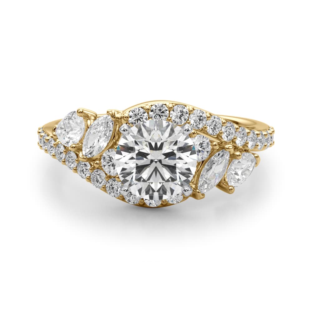 Bypass Multi-Row Marquise Engagement Ring, style 51221, Angle view in yellow gold
