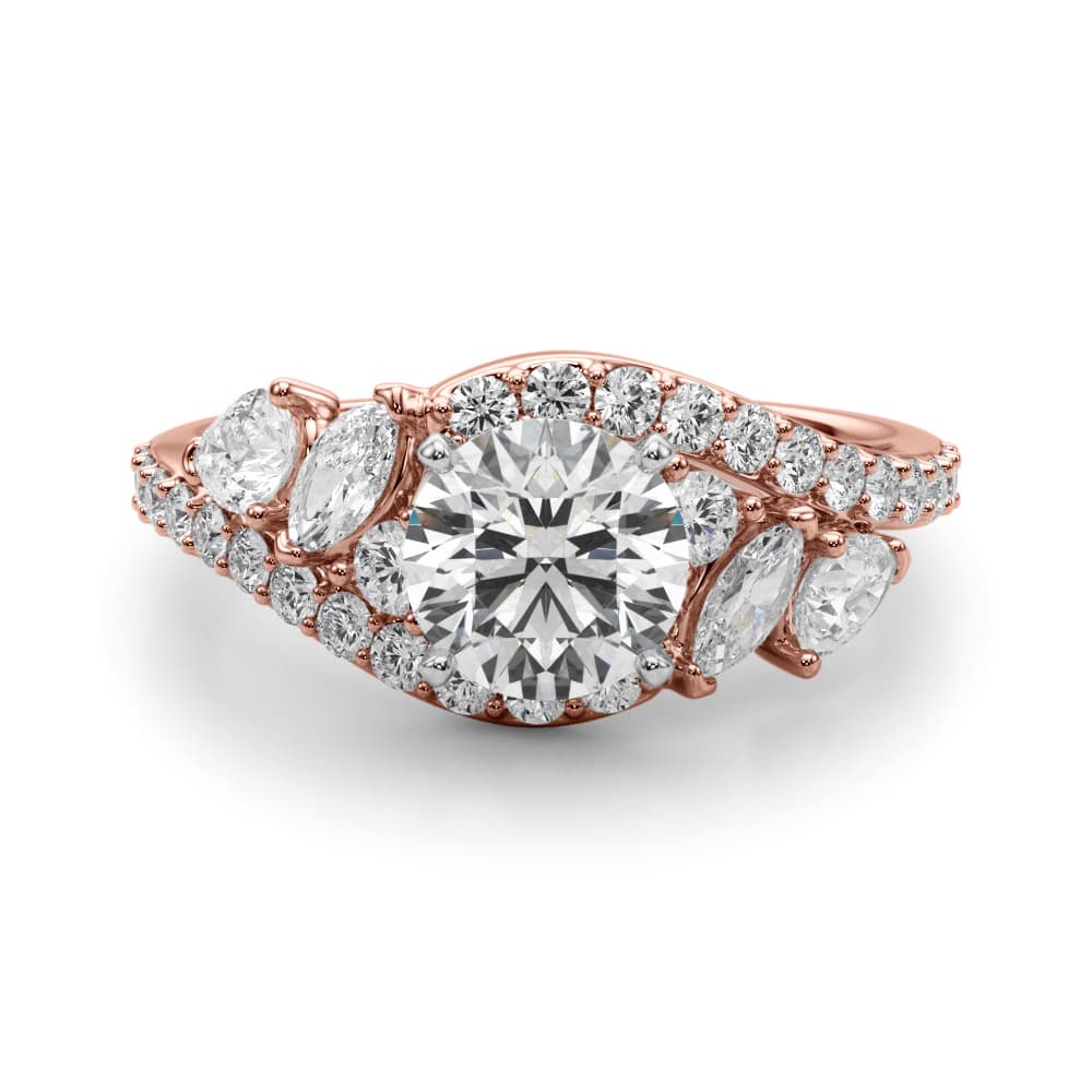 Bypass Multi-Row Marquise Engagement Ring, style 51221, Angle view in rose gold