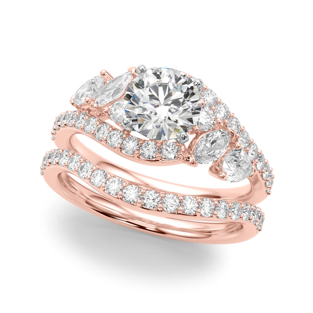 Bypass Multi-Row Marquise Engagement Ring, style 51221, On hand view in rose gold