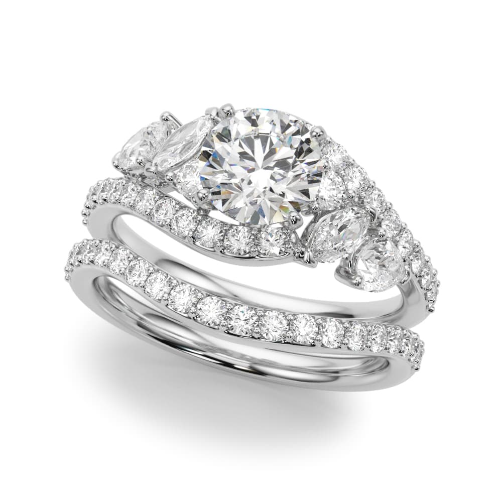 Bypass Multi-Row Marquise Engagement Ring, style 51221, On hand view in white gold or platinum