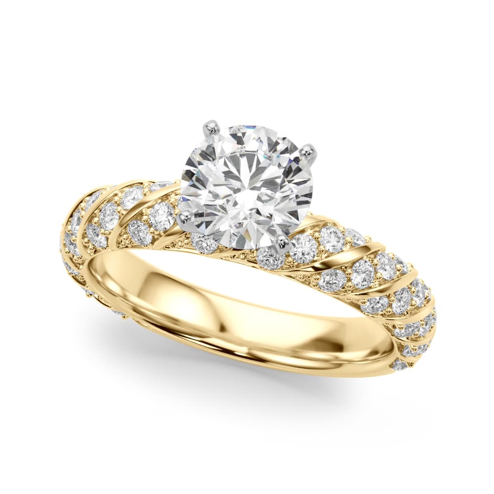 Swirling Pavé Engagement Ring, style 51223, Front view in yellow gold