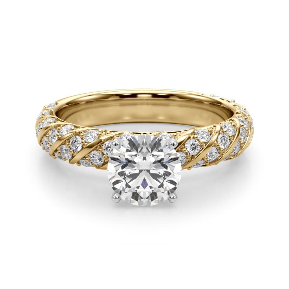 Swirling Pavé Engagement Ring, style 51223, Angle view in yellow gold