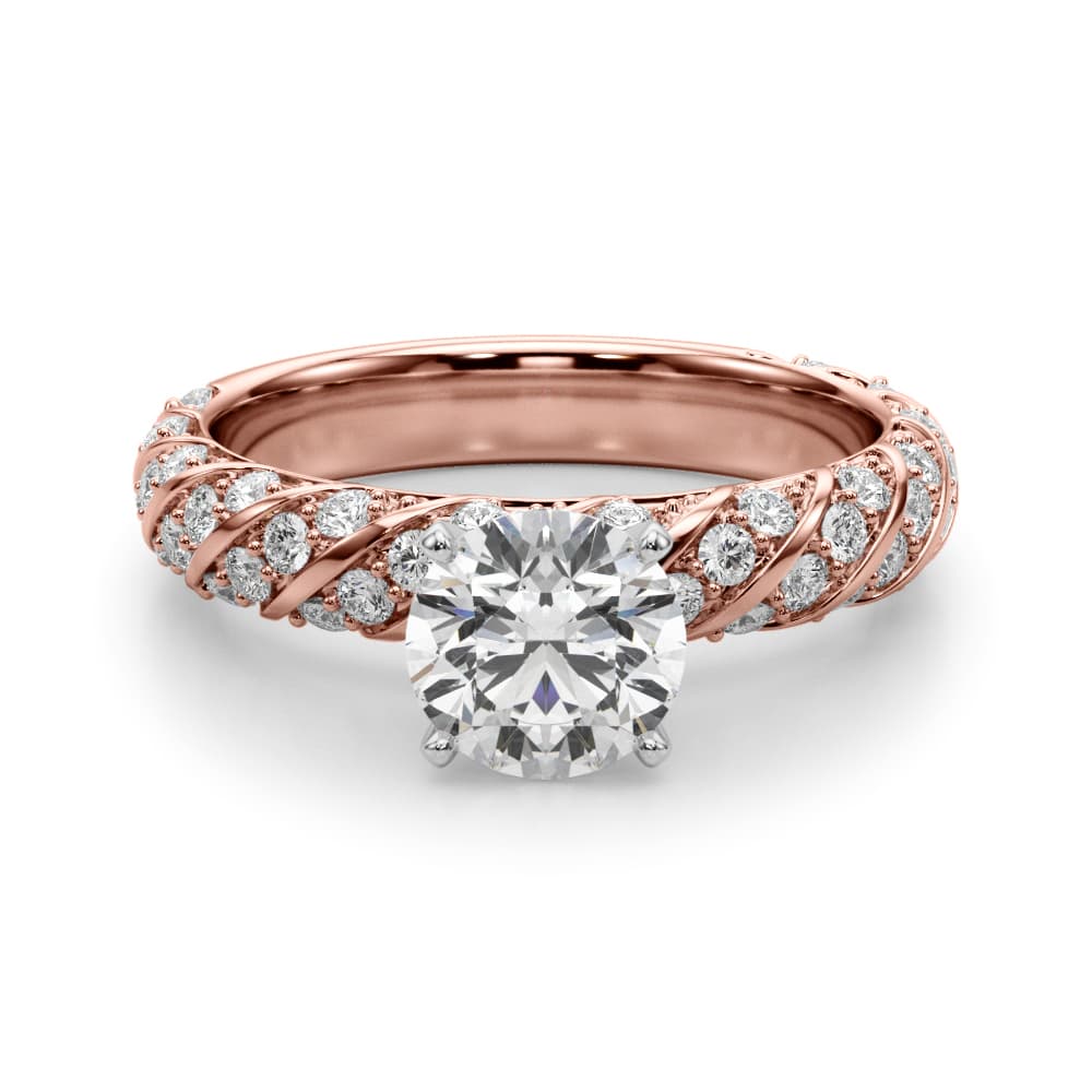 Swirling Pavé Engagement Ring, style 51223, Angle view in rose gold