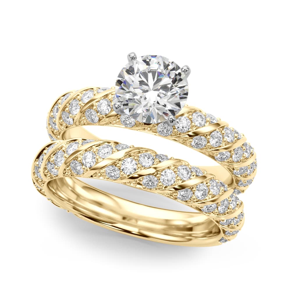Swirling Pavé Engagement Ring, style 51223, On hand view in yellow gold