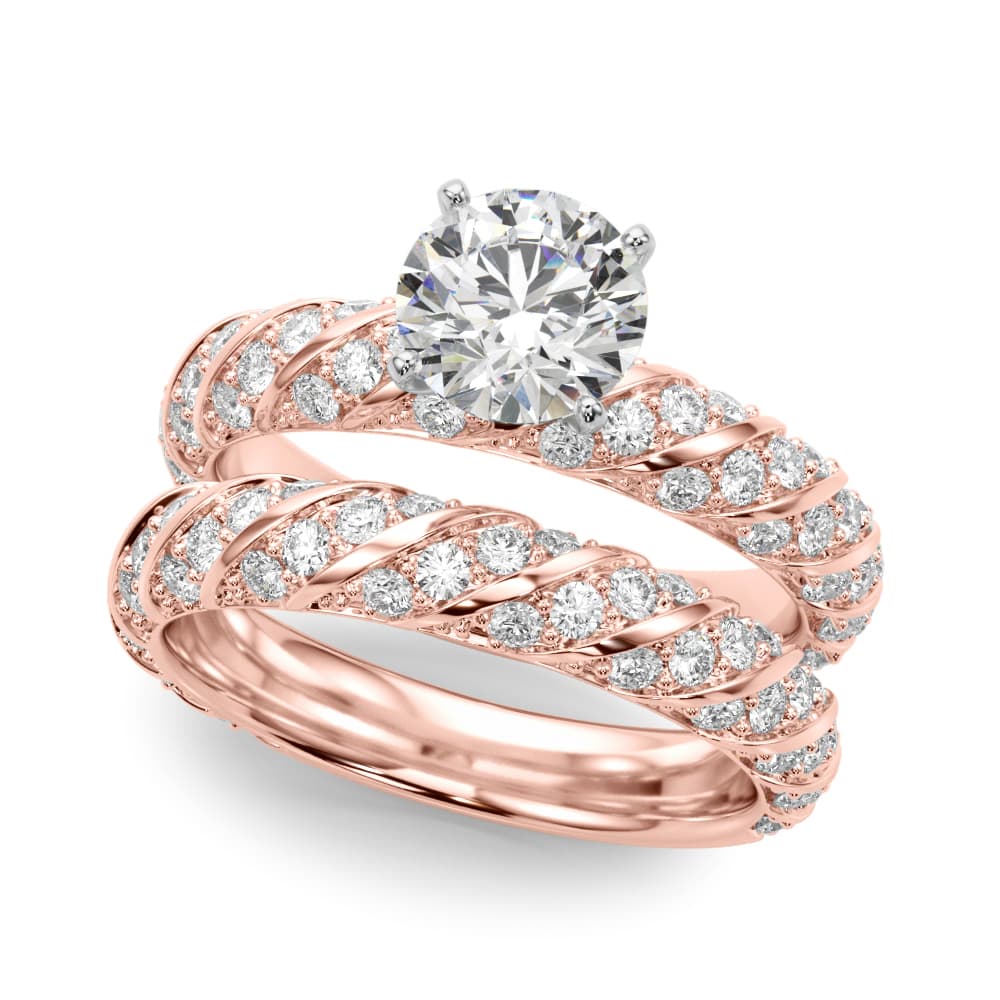 Swirling Pavé Engagement Ring, style 51223, On hand view in rose gold