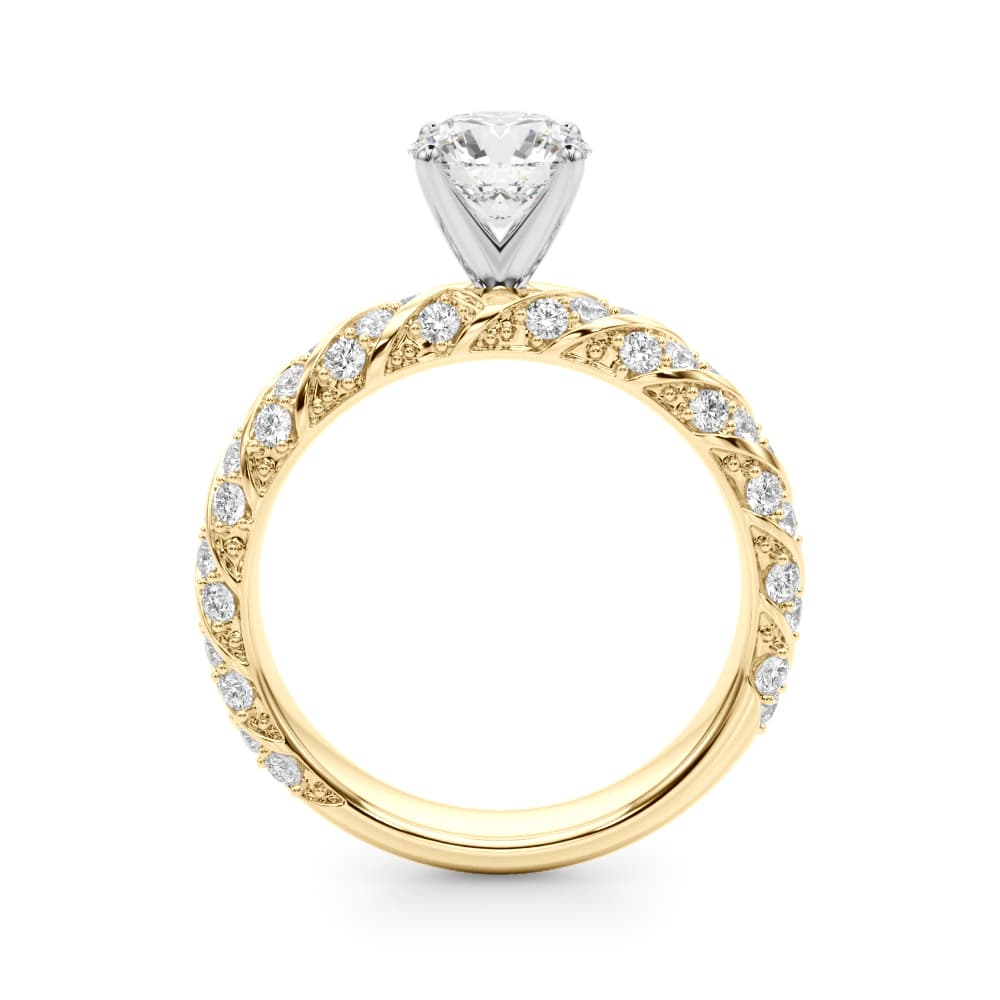 Swirling Pavé Engagement Ring, style 51223, Side view in yellow gold