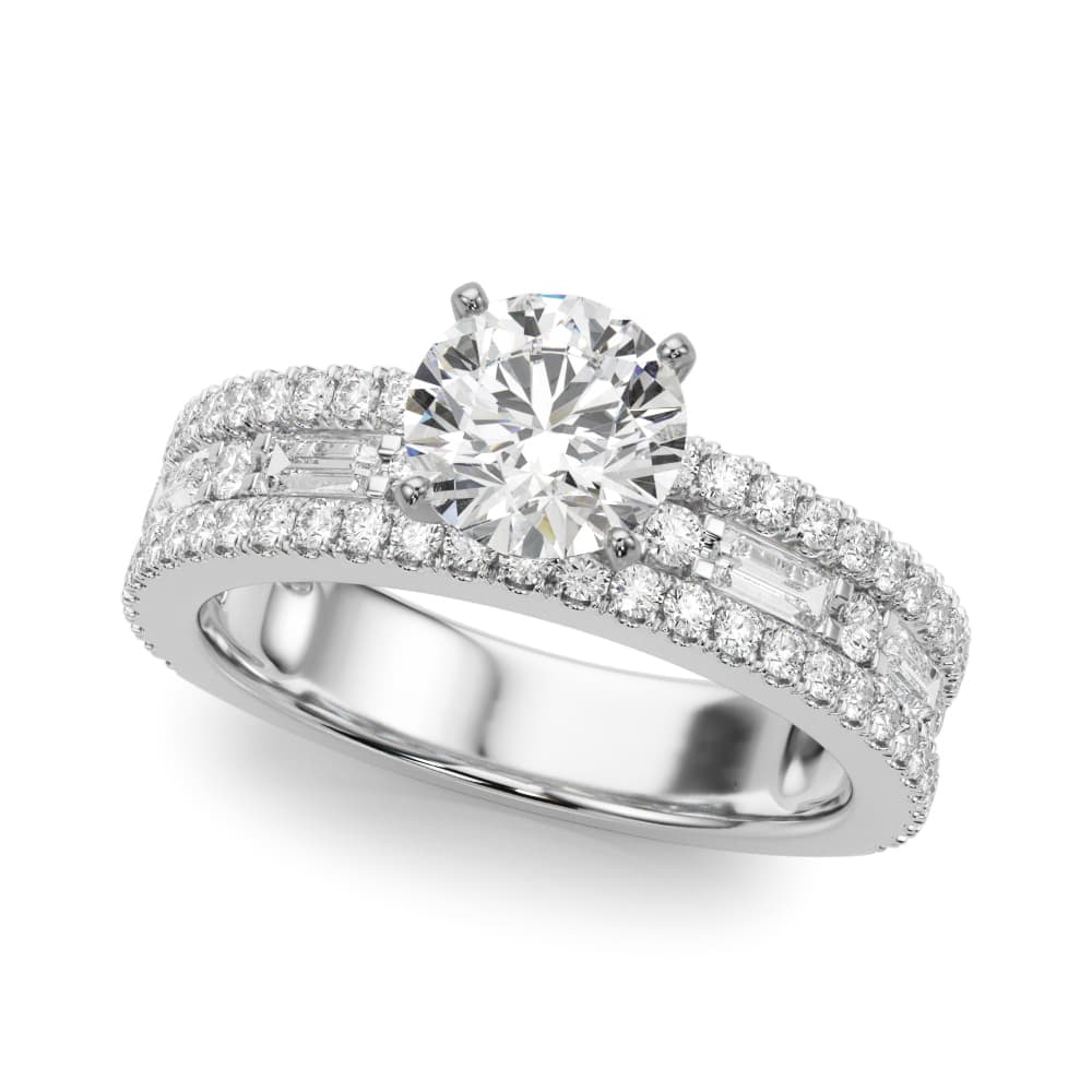 Multirow Round & Baguette Engagement Ring — style 51224 in 10k White Gold