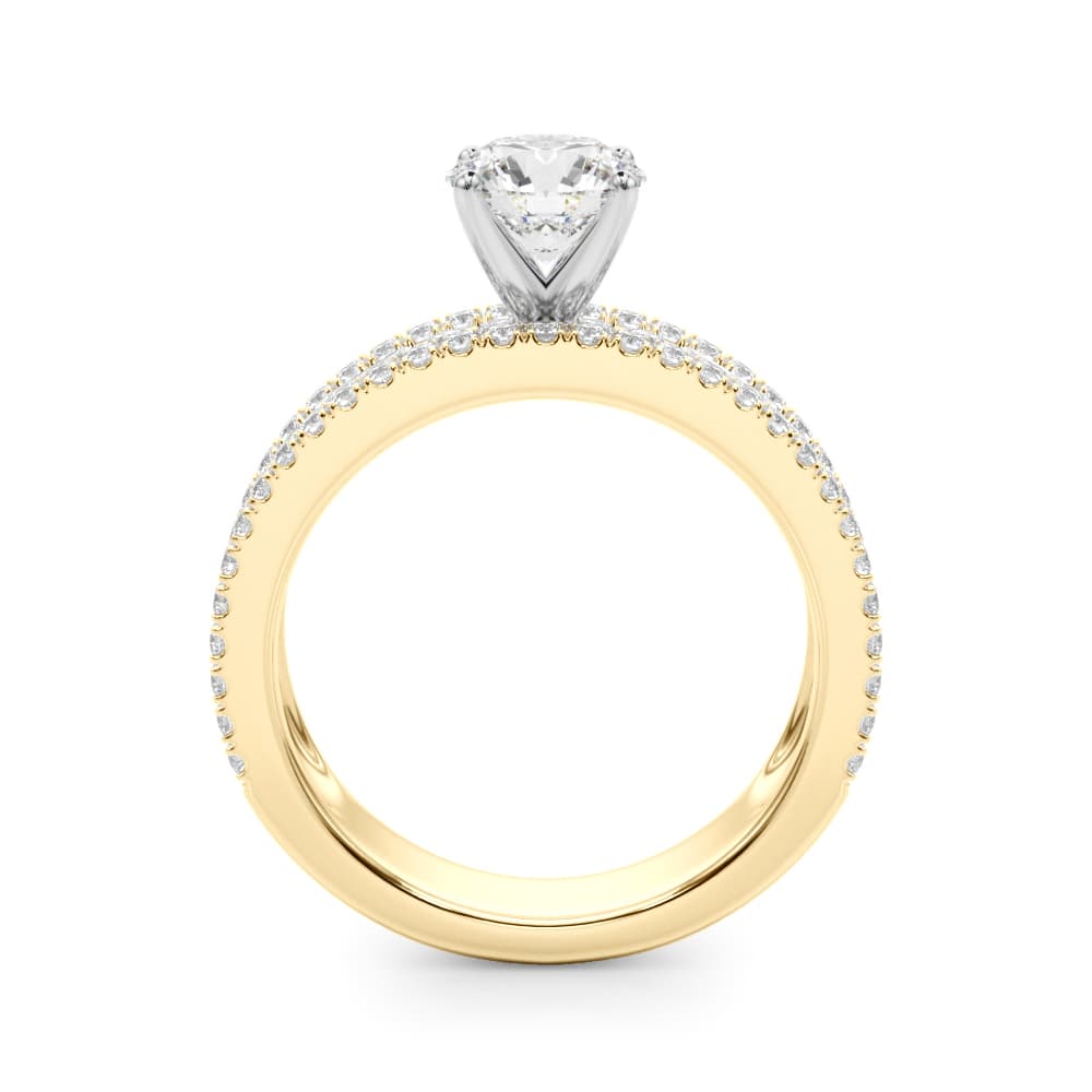 Multi-Row Round & Baguette Engagement Ring, style 51224, Side view in yellow gold