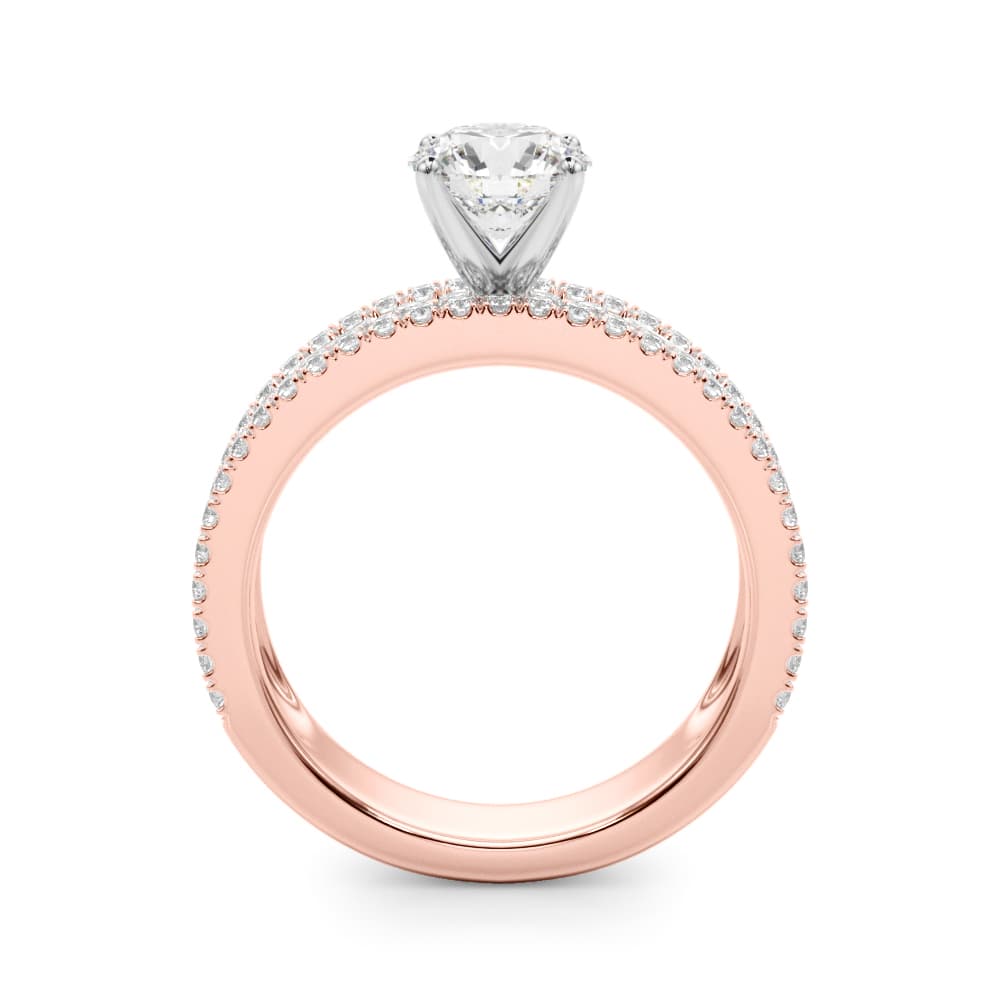 Multi-Row Round & Baguette Engagement Ring, style 51224, Side view in rose gold