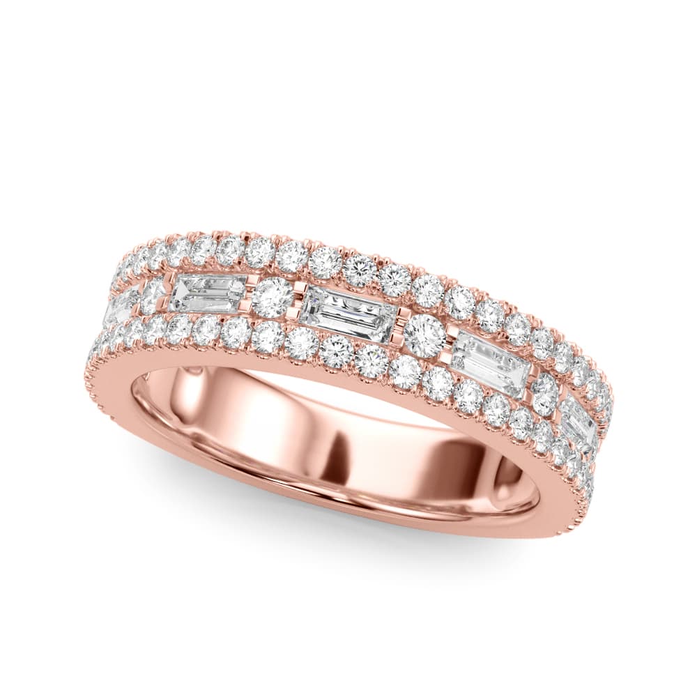 Multi-Row Pavé U-Prong Baguette Wedding Bands (1.06 ct. tw.), Front view in rose gold