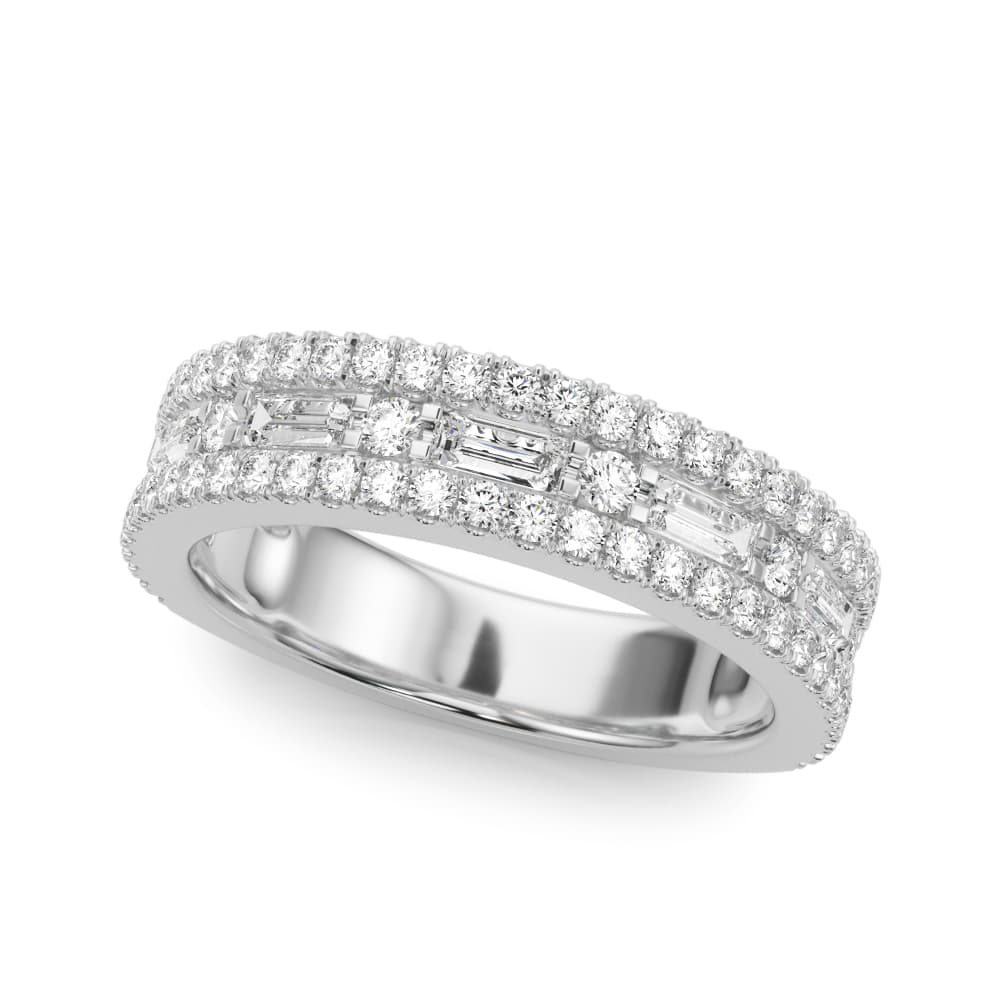 Multirow Pavé U-Prong Baguette Wedding Bands — View 1