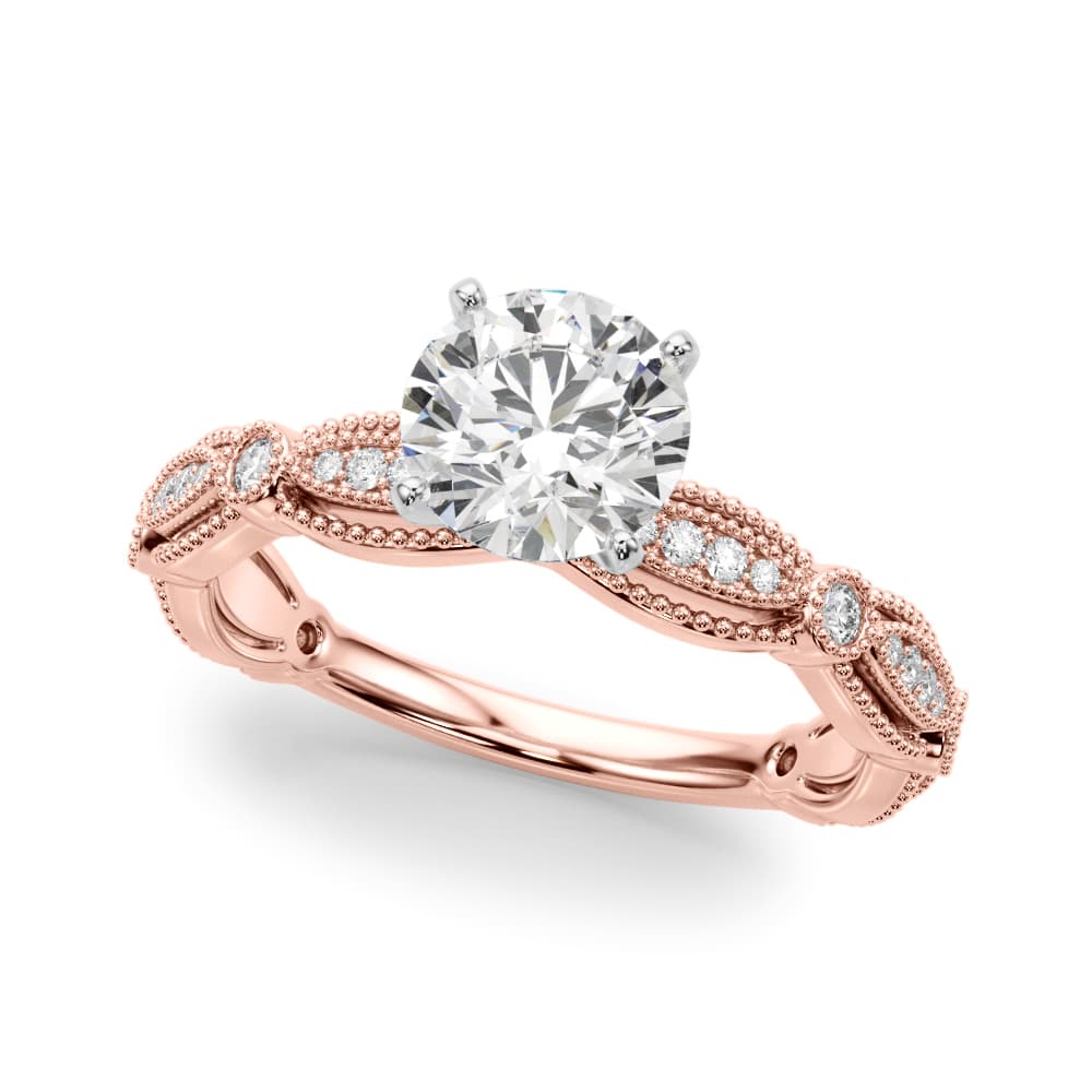 Vintage Inspired Engagement Ring, style 51225, Front view in rose gold