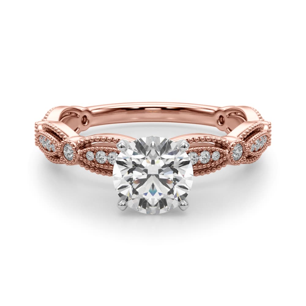 Vintage Inspired Engagement Ring, style 51225, Angle view in rose gold