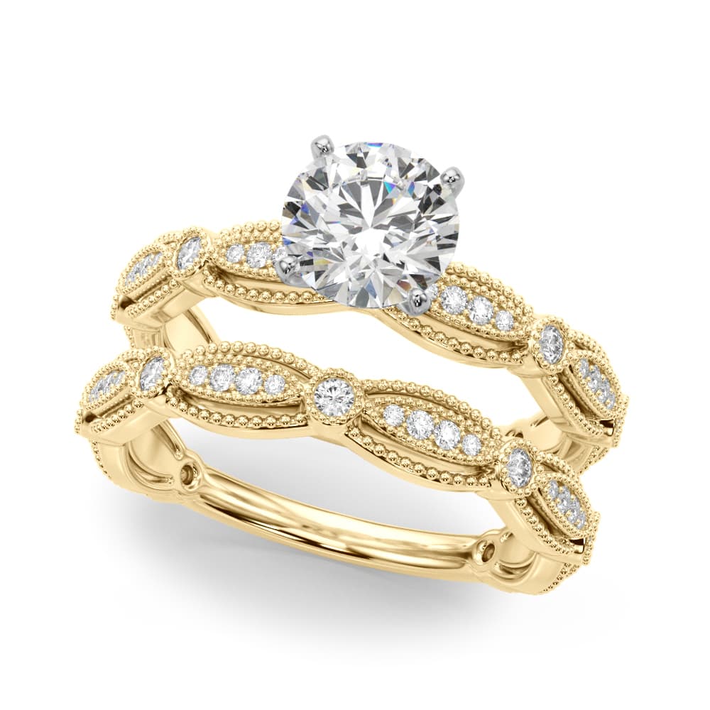 Vintage Inspired Engagement Ring, style 51225, On hand view in yellow gold