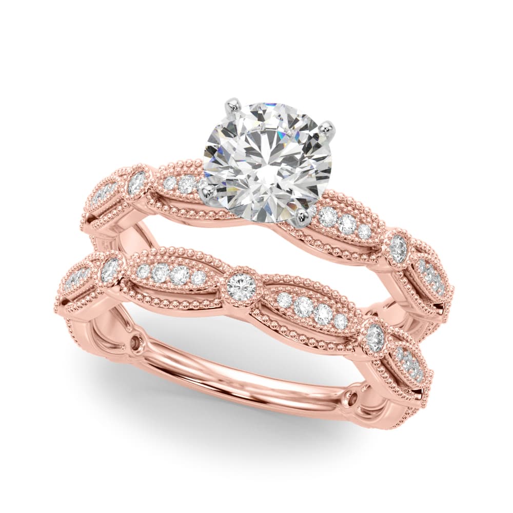 Vintage Inspired Engagement Ring, style 51225, On hand view in rose gold