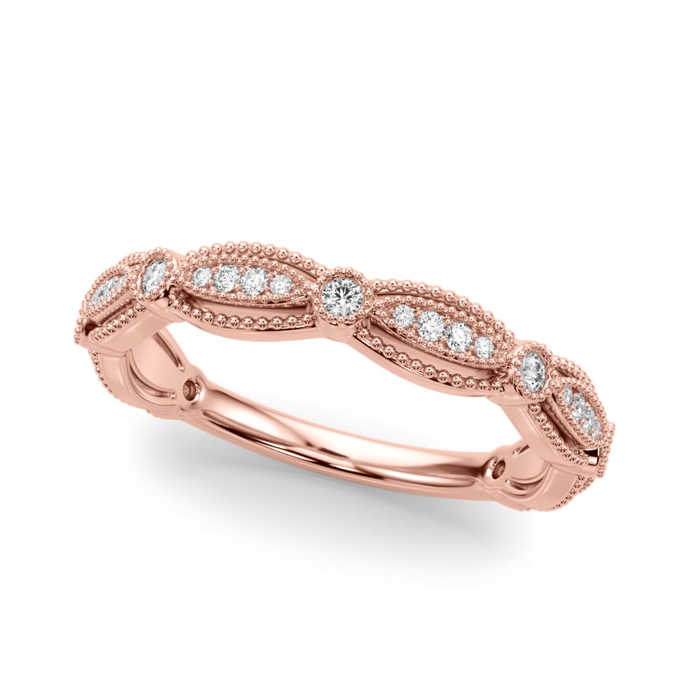 Vintage-Inspired Milgrain Wedding Band (0.2 ct. tw.), Front view in rose gold