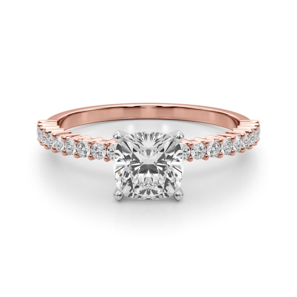 Single Row Shared Prong Engagement Ring, style 51226, Angle view in rose gold