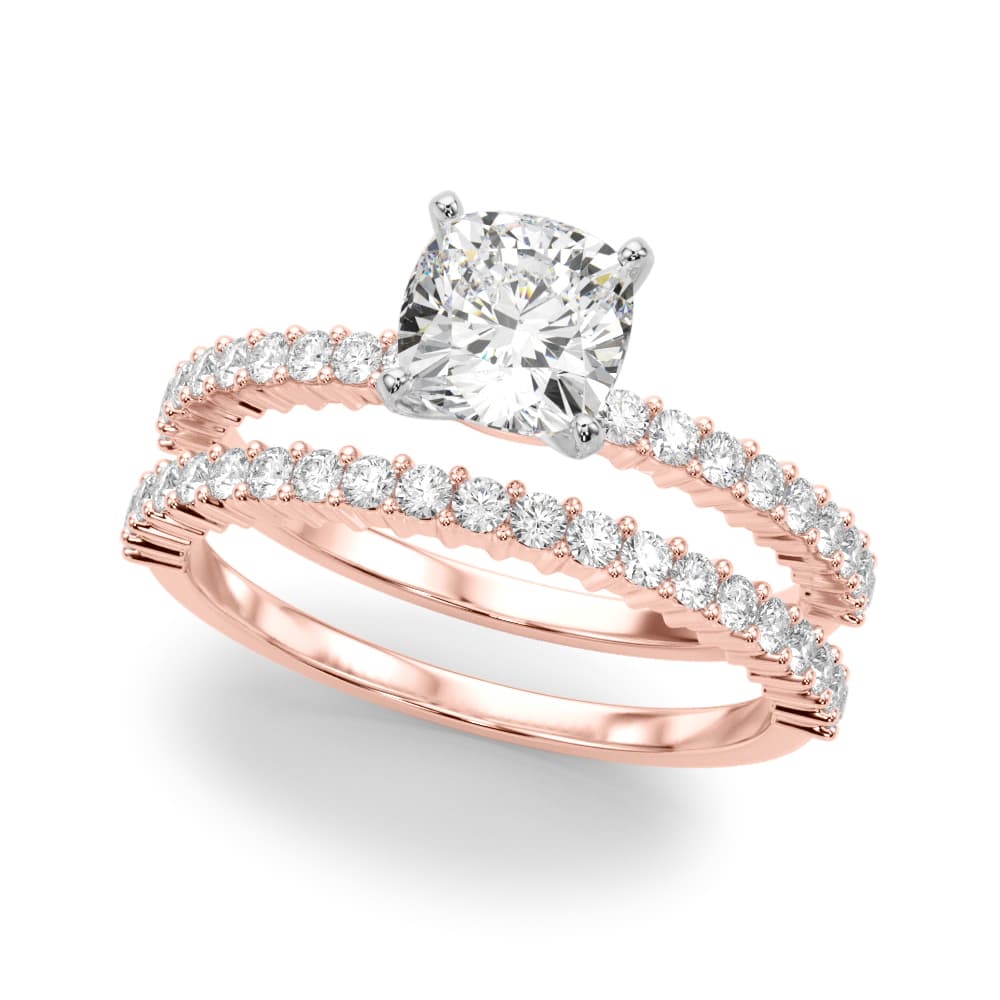 Single Row Shared Prong Engagement Ring, style 51226, On hand view in rose gold
