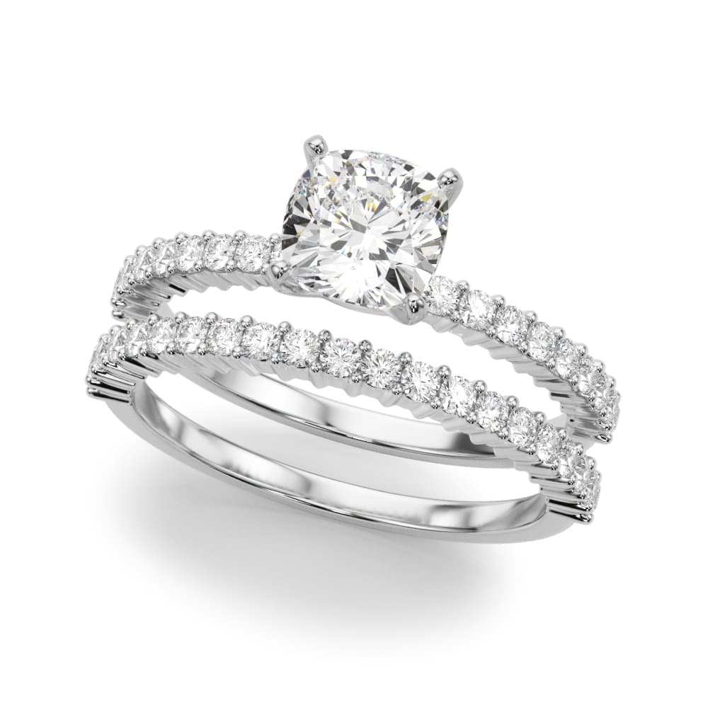 Single Row Shared Prong Engagement Ring, style 51226, On hand view in white gold or platinum