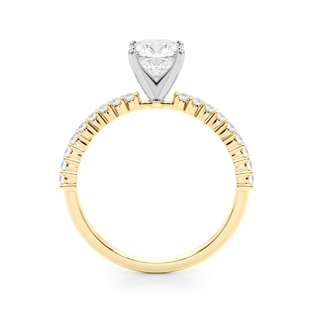 Single Row Shared Prong Engagement Ring, style 51226, Side view in yellow gold
