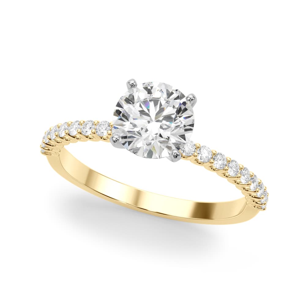 Single Row Shared Prong Engagement Ring, style 51228, Front view in yellow gold