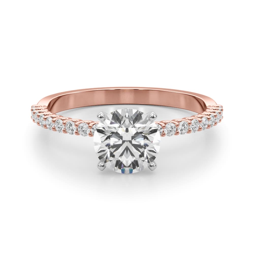 Single Row Shared Prong Engagement Ring, style 51228, Angle view in rose gold