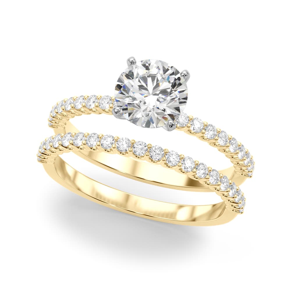 Single Row Shared Prong Engagement Ring, style 51228, On hand view in yellow gold