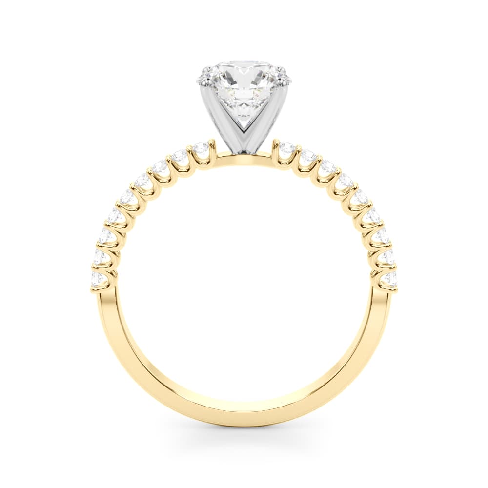 Single Row Shared Prong Engagement Ring, style 51228, Side view in yellow gold