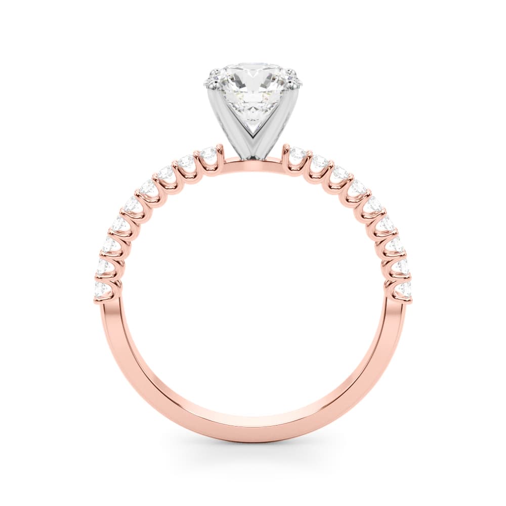 Single Row Shared Prong Engagement Ring, style 51228, Side view in rose gold