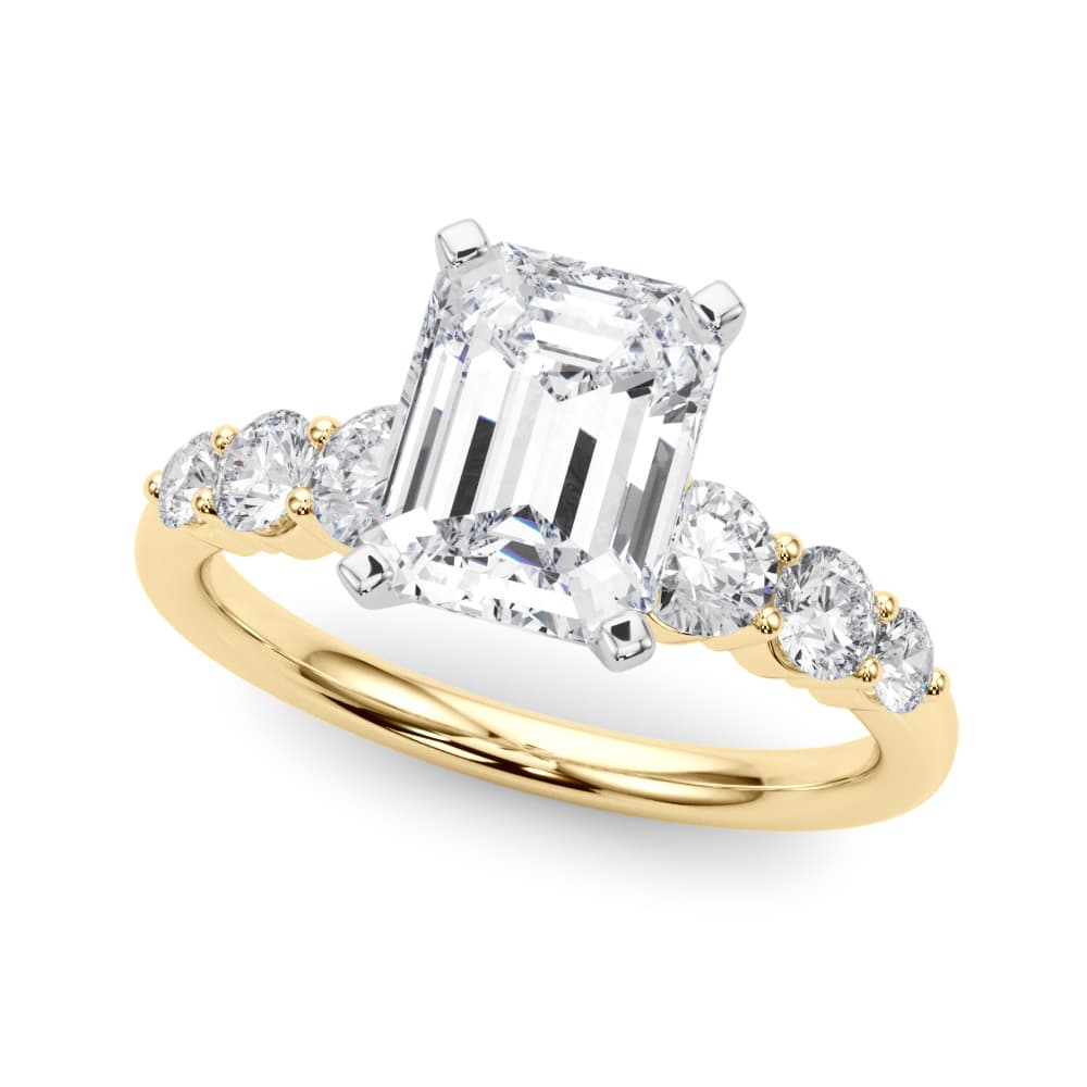 Graduating Single Row Round Engagement Ring, style 51229, Front view in yellow gold