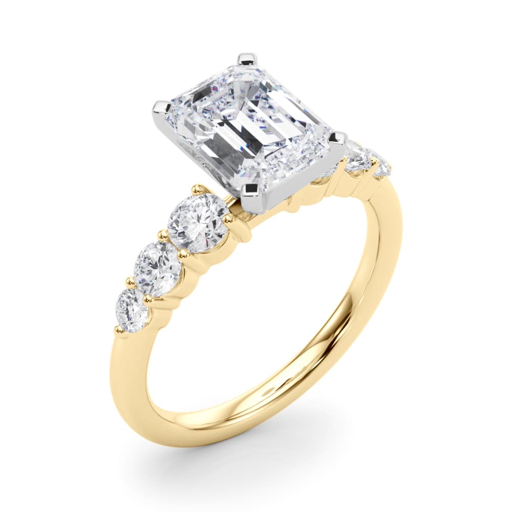 Graduating Single Row Round Engagement Ring, style 51229, Angle view in yellow gold