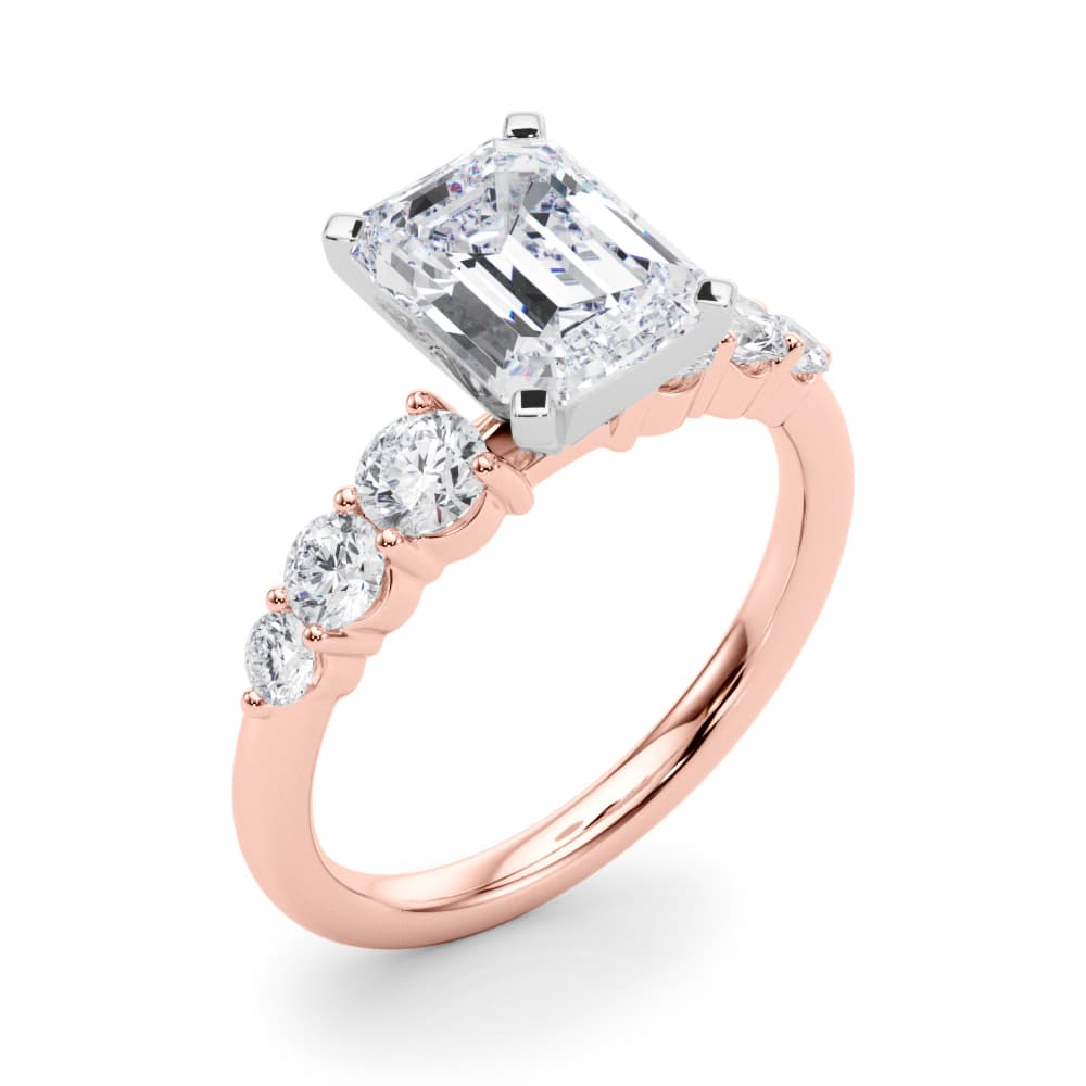 Graduating Single Row Round Engagement Ring, style 51229, Angle view in rose gold