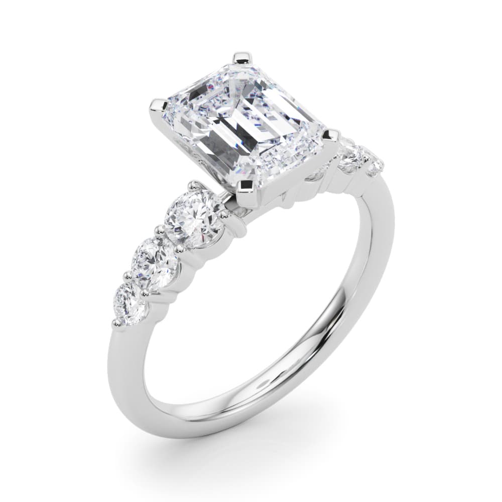 Graduating Single Row Round Engagement Ring, style 51229, Angle view in white gold or platinum