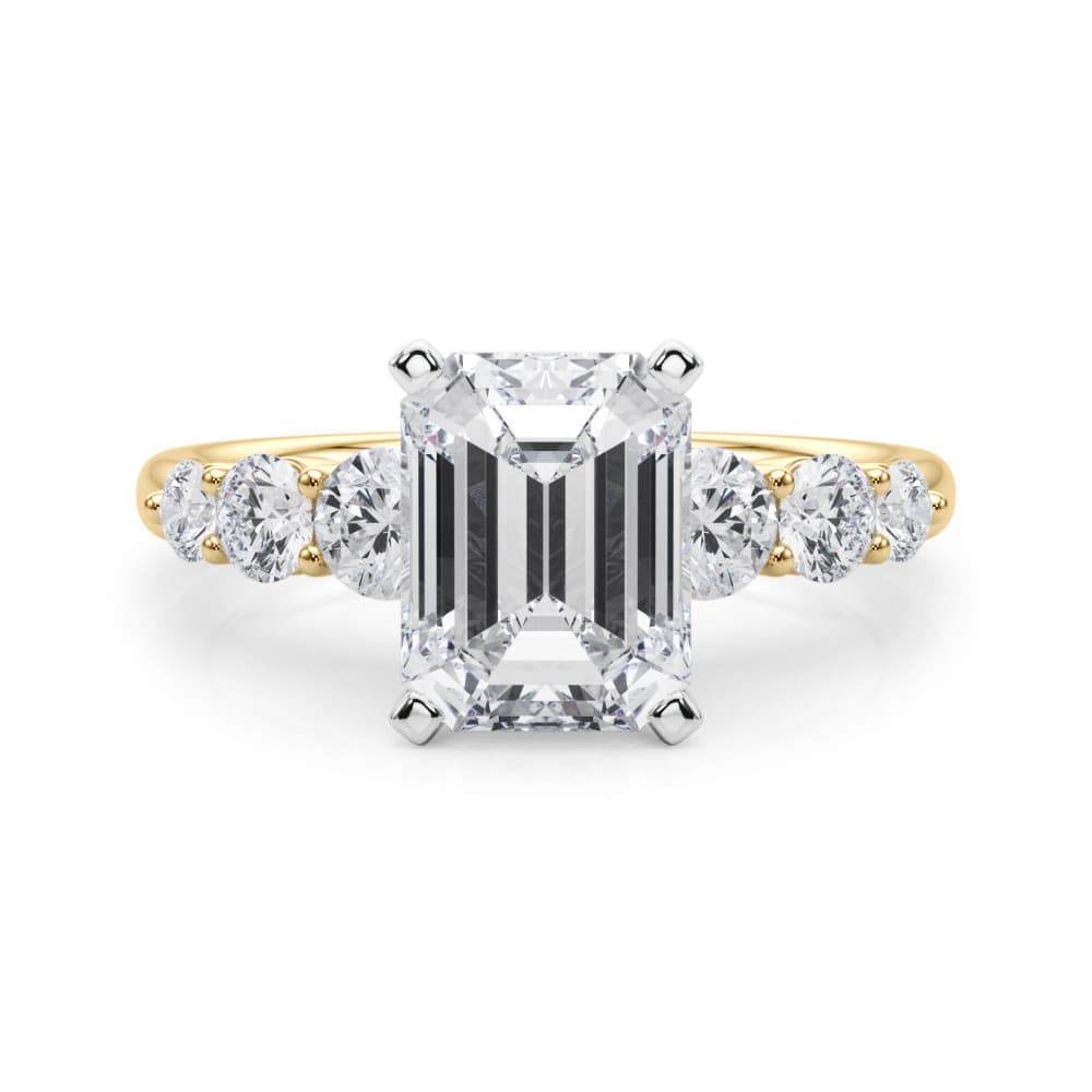 Graduating Single Row Round Engagement Ring, style 51229, On hand view in yellow gold