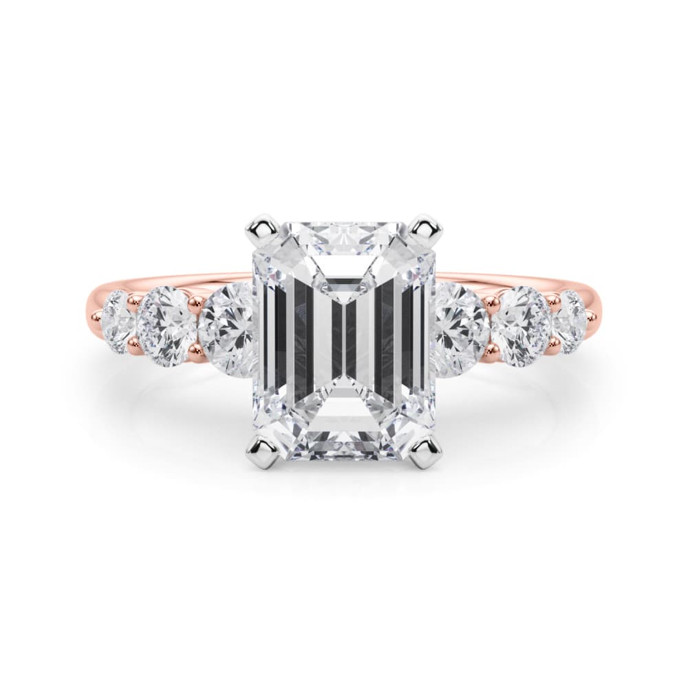 Graduating Single Row Round Engagement Ring, style 51229, On hand view in rose gold