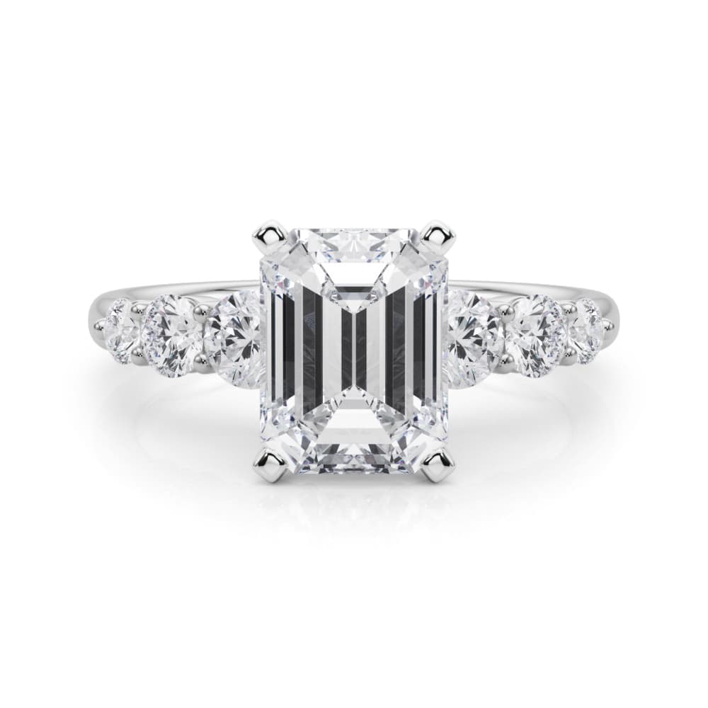 Graduating Single Row Round Engagement Ring, style 51229, On hand view in white gold or platinum