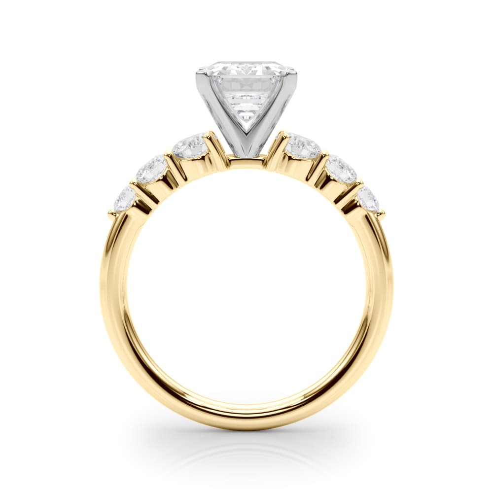 Graduating Single Row Round Engagement Ring, style 51229, Side view in yellow gold